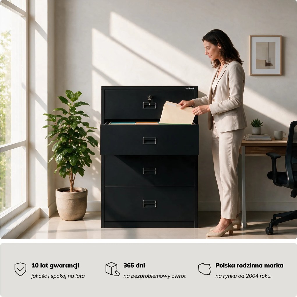 Szafa kartotekowa metalowa z 4 szufladami czarna, 900x1320x600 mm: SARA XL V4