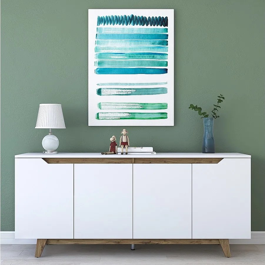 Nowoczesna komoda – 180 x 45 x 78,6 cm – Kolor biały i orzechowy – Melamina