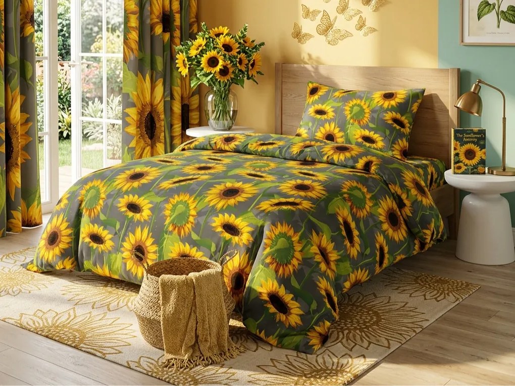 PrzytulneMieszkanie.pl PrzytulneMieszkanie.pl Pościel bawełniana SUNFLOWER szara Rozmiar pościeli: 70 x 90 cm | 140 x 200 cm