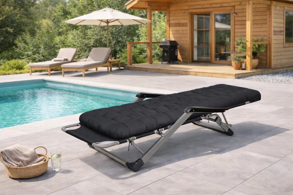 Leżak ogrodowy rozkładany Tossa DC01-GR-BK, poduszka czarna, stelaż szary