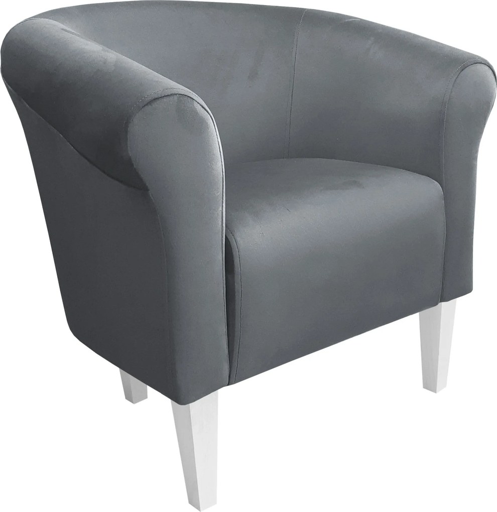 Fotel Milo tkanina Welur wygodny fotel tapicerowany do salonu i sypialni : Kolor nogi - Biała, Kolor tkaniny - VELVET - BL14, Wysokość nogi - 20 cm