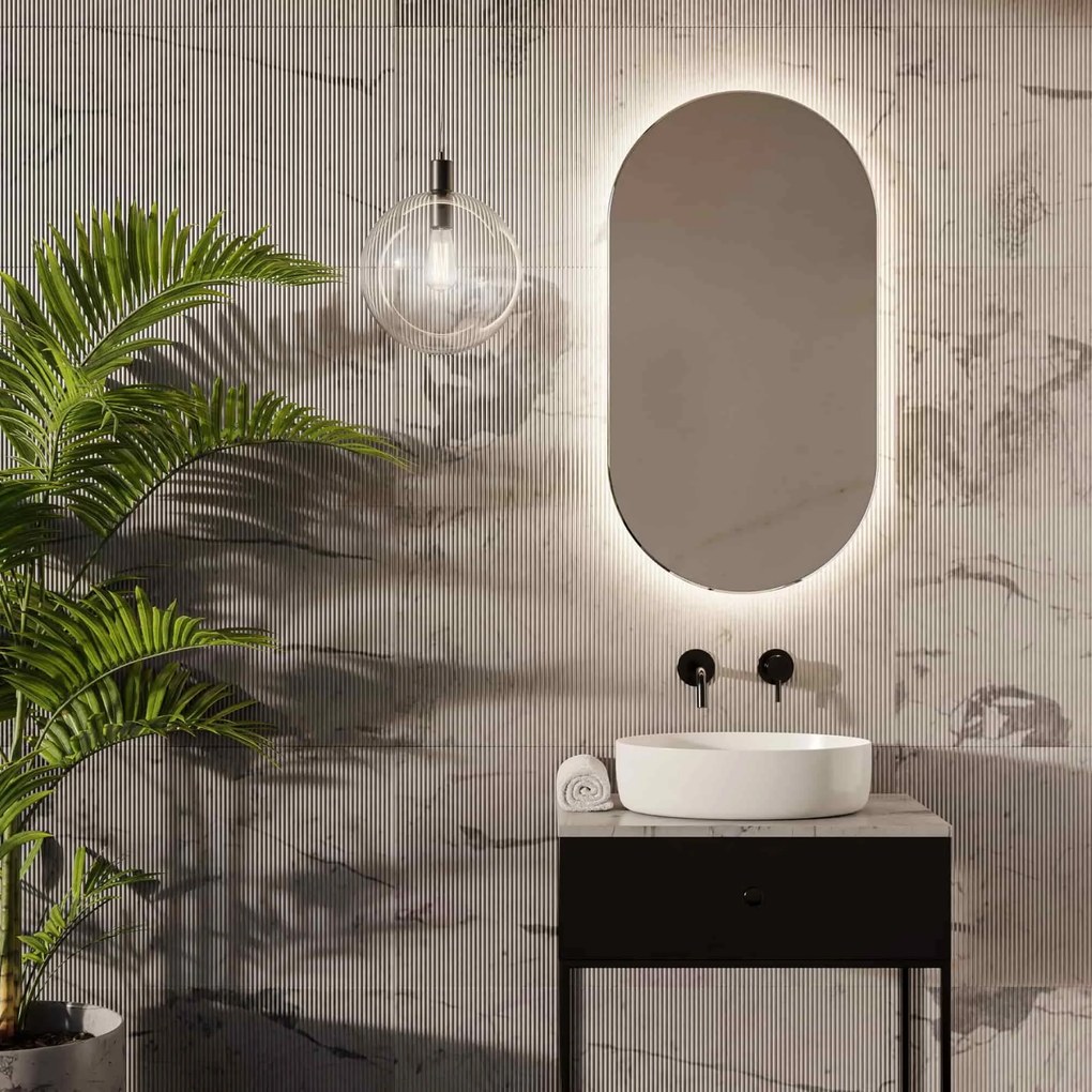 Lustro owalne oszlifowane podświetlane symetryczne bezramowe z sensorem 70 x 130 cm PLATAN LED