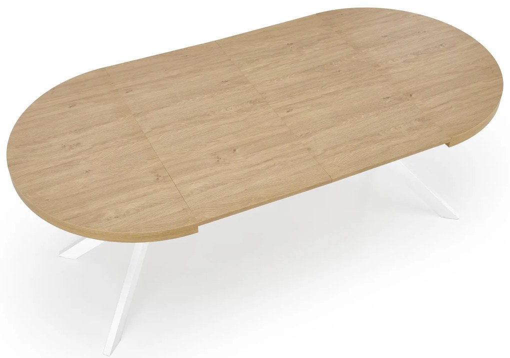 PERONI stół rozkładany fi100-250/100/75 cm dąb złoty biały skandynawski okrągły owalny 4/10 os