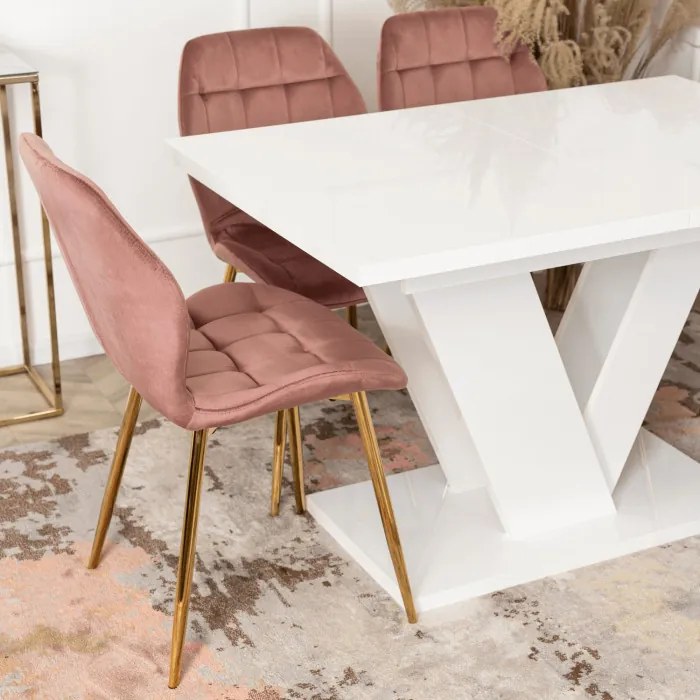 Stół Prostokątny Rozkładany CLARK 120-160 cm Biały Połysk Glamour