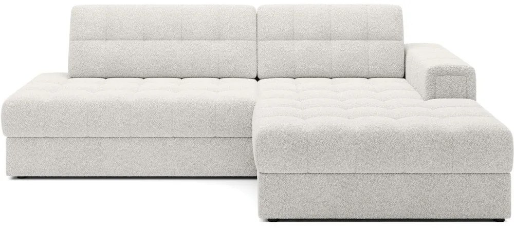 Kremowy rozkładany narożnik z materiału bouclé (prawostronny/z szezlongiem) Blezalt – ELTAP