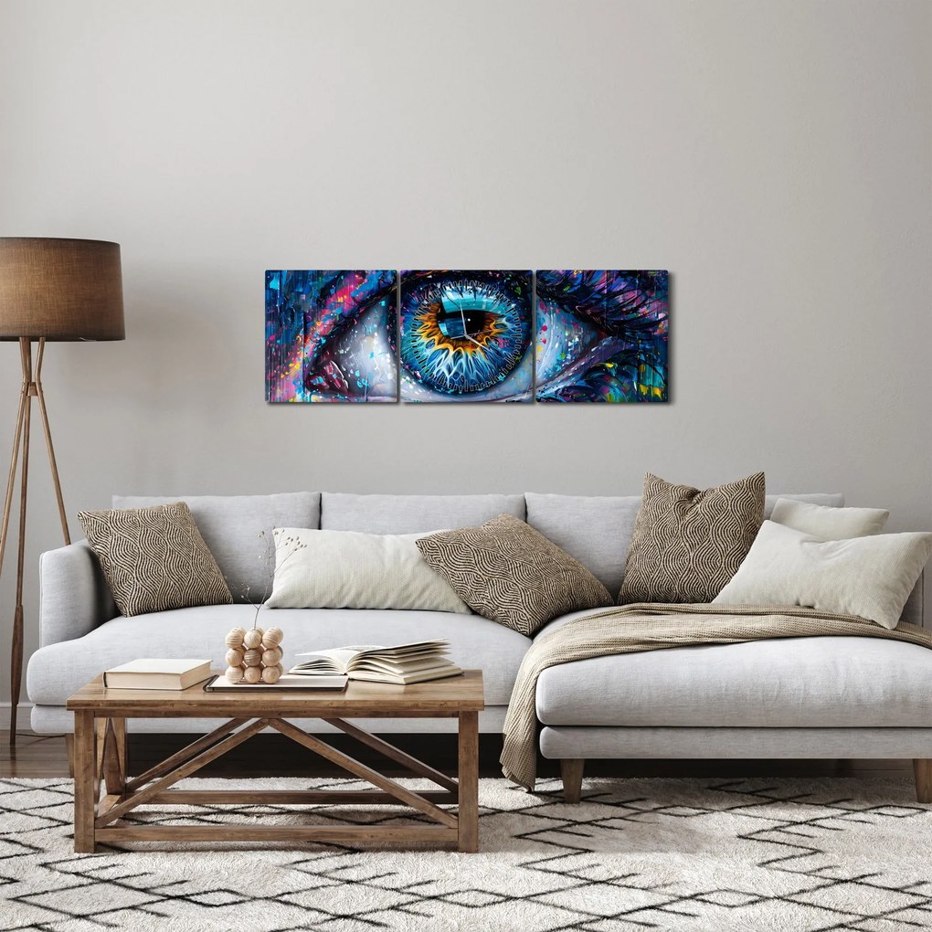 Obraz - Malowanie oczu (z zegarem) (90x30 cm)