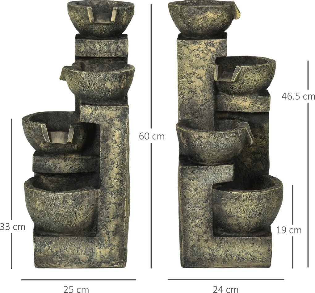 Outsunny Mała Fontanna Ogrodowa - Fontanna Ogrodowa 25cm, Vintage, Sztuczny, 25cmx24cmx60cm, Szara | Aosom PL