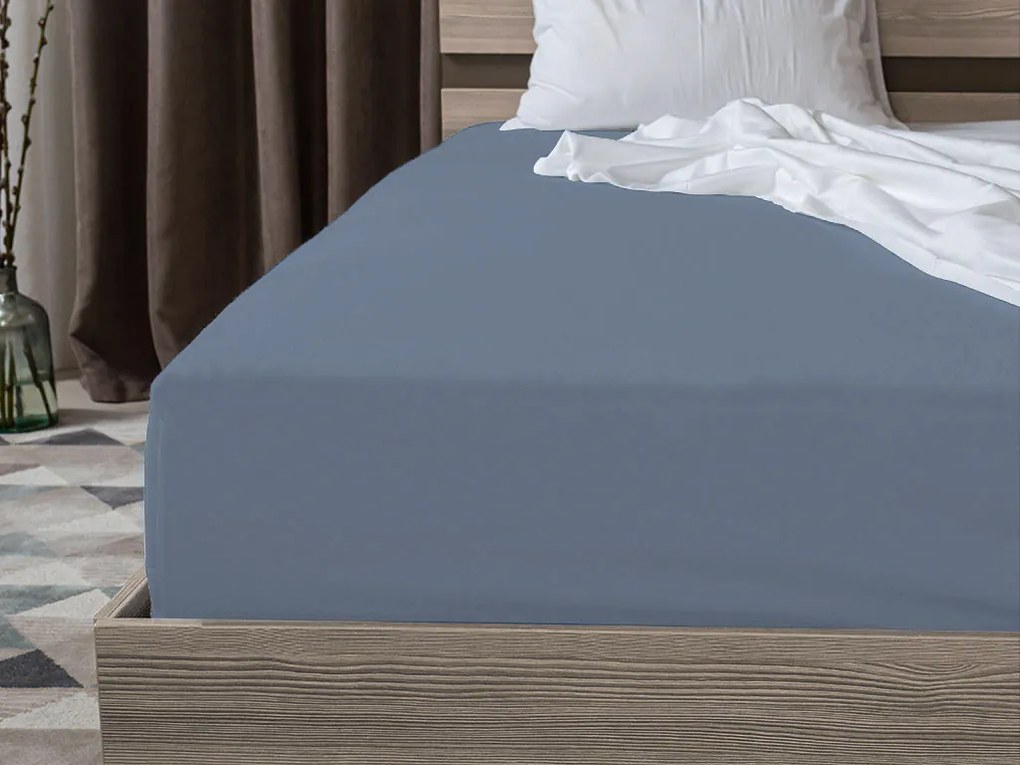 PrzytulneMieszkanie.pl Bawełniane prześcieradło z gumką STANDARD 90 x 200 cm niebieskie