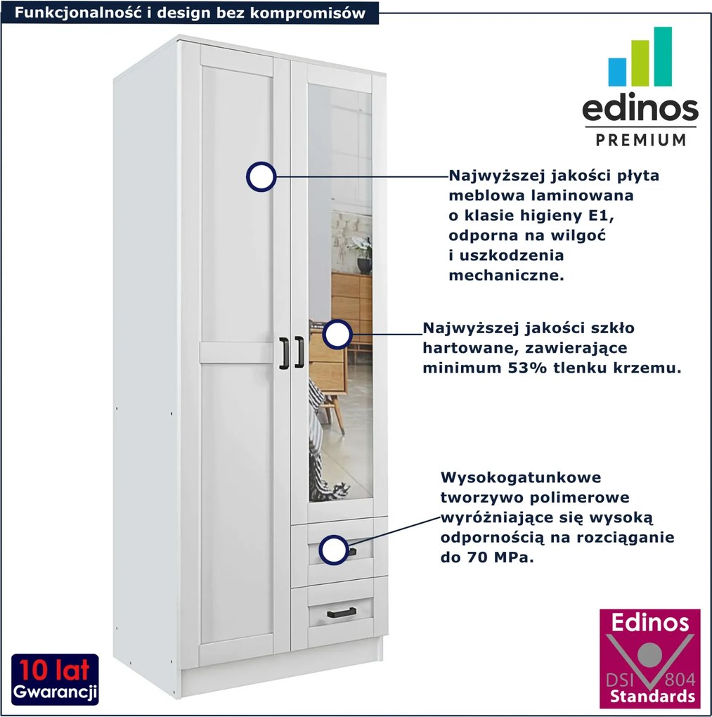 Biała skandynawska szafa uchylna z lustrem F5-B84