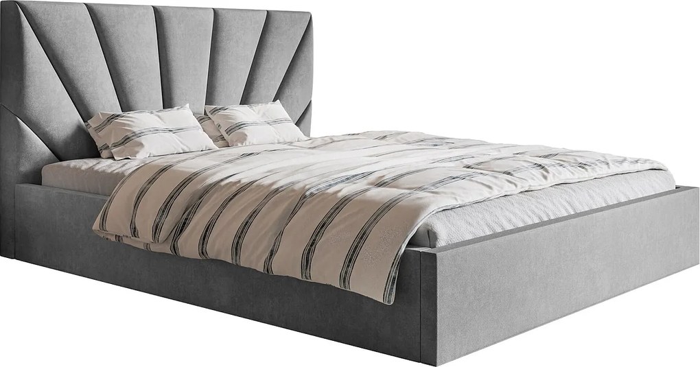 Łóżko tapicerowane 200x200 cm Aris z pojemnikiem - aksamitna tkanina, stelaż metalowy - jasny szary (Jasmine 90)