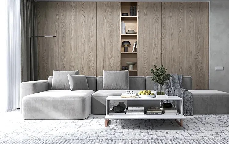 Biały stolik kawowy z lamelami P7-E06