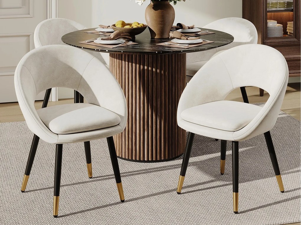 Zestaw 4 krzeseł - Z ergonomicznym oparciem - Styl nowoczesny - Tkanina welurowa - Beżowy