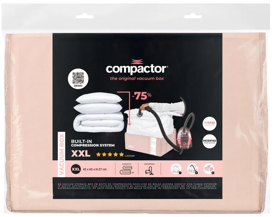 Plastikowy pojemnik próżniowy do przechowywania ubrań 65x45x27 cm Pink Edition – Compactor