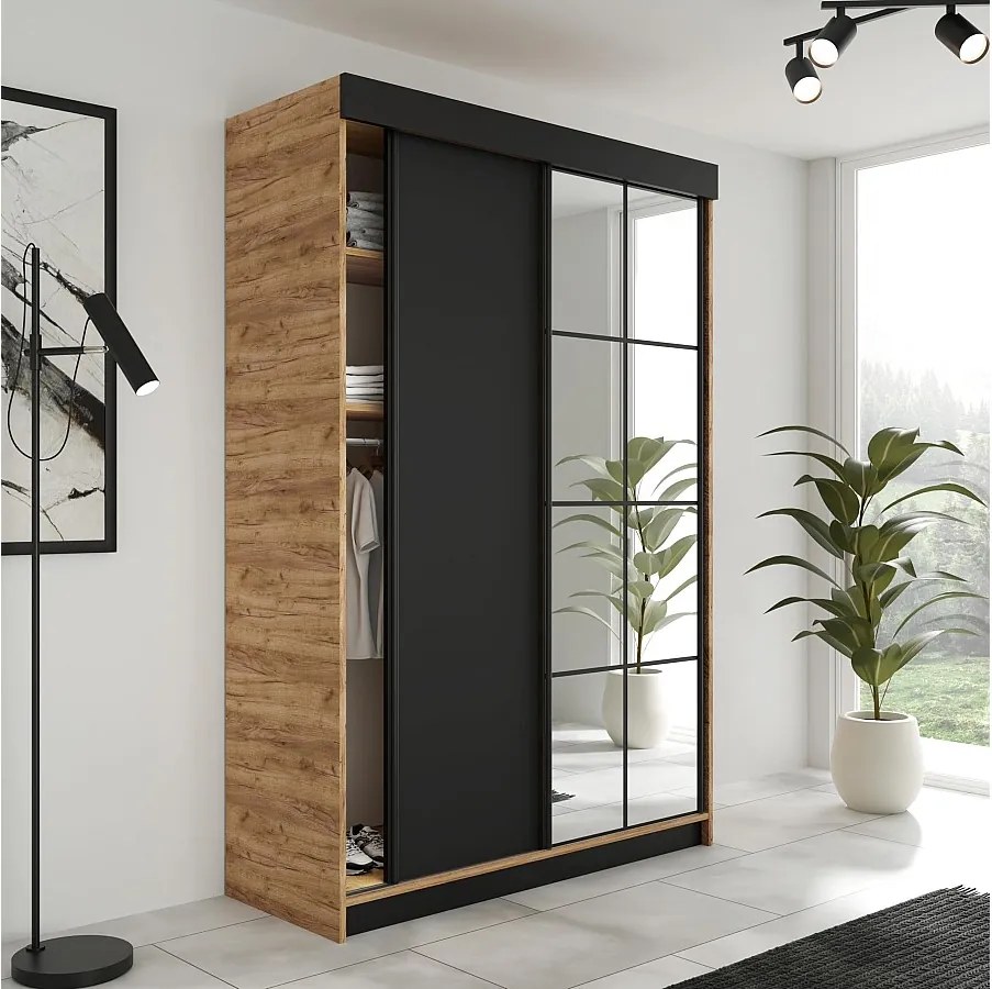 Szafa Przesuwna LAMARO 138 Dąb Craft/Czarny