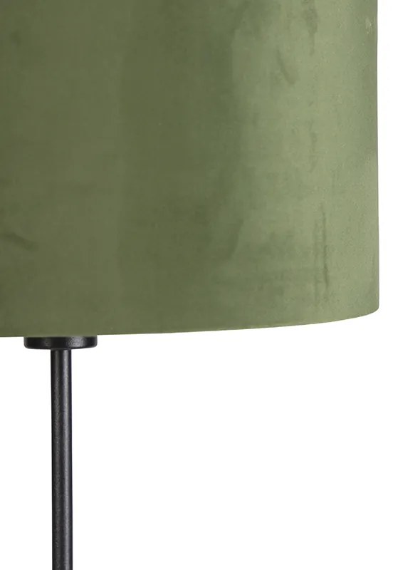 Lampa stojąca czarna z abażurem z aksamitu zielonego ze złotem 35 cm - ParteWiejski/ Rustykalny / Vintage Oswietlenie wewnetrzne