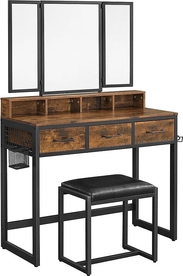 Toaletka 90x40x140,8 cm czarna rustykalny brąz