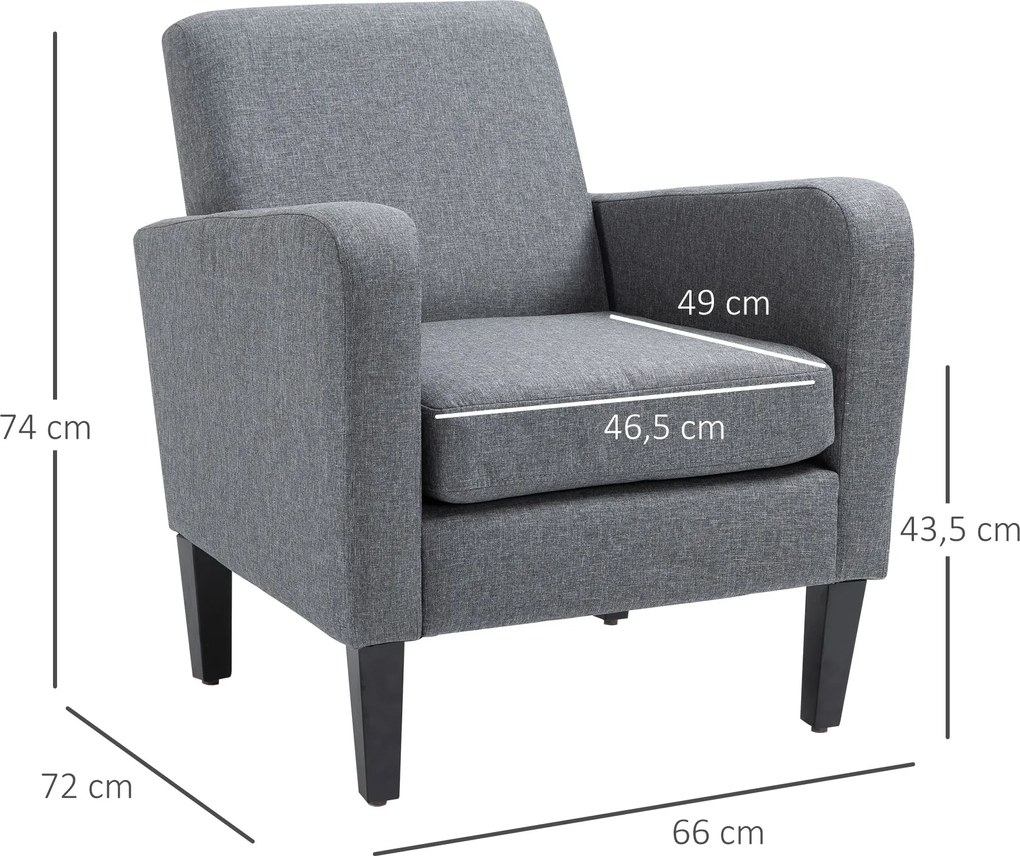 HOMCOM Fotel jednoosobowy fotel relaksacyjny krzesło jednoosobowe fotel tapicerowany drewniane nóżki tkanina lniana jasnoszary