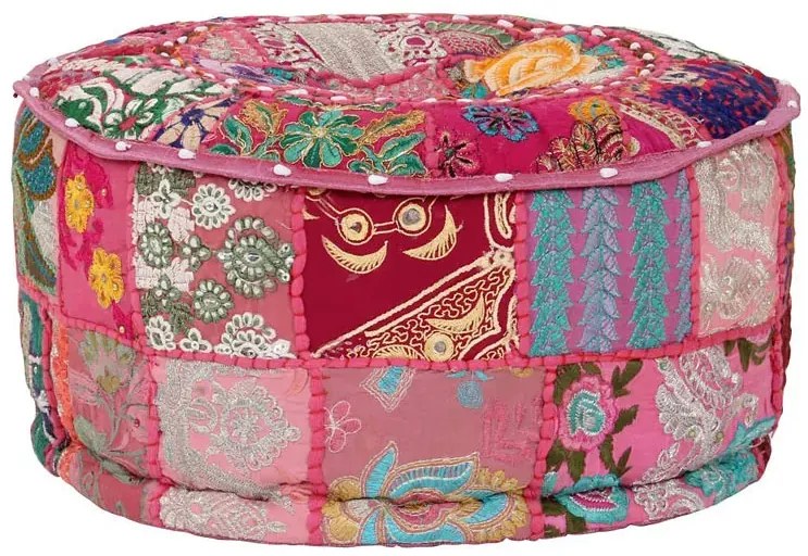 Okrągła różowa pufa patchwork - Reo 3X