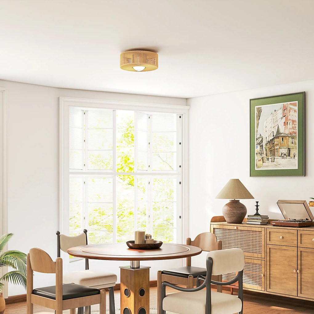 HOMCOM Lampa sufitowa, wisząca lampa boho z oprawką G9 LED, abażur ze sznurka konopnego okrągły