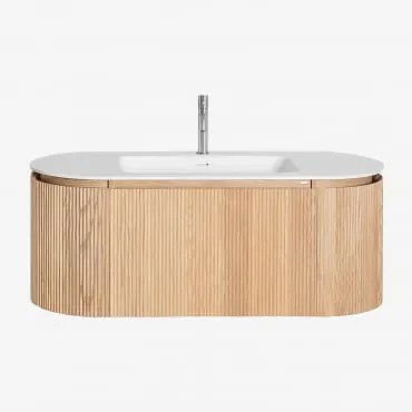 Zestaw Mebli Łazienkowych Z Drewna Zintegrowany Z Umywalką Carsone Naturalna & Bez Jednostki Pomocniczej - Sklum