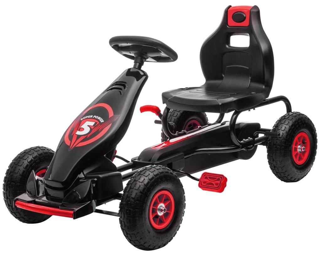 HOMCOM Gokart dla dzieci z pedałami, regulowanym siedziskiem, do użytku wewnątrz i na zewnątrz, od 5 lat, Czerwony+Czarny, 121 x 58 x 61 cm