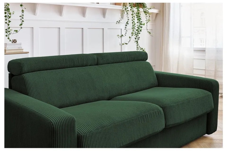 Ciemnozielona sztruksowa rozkładana sofa 215 cm Monaco – Bobochic Paris