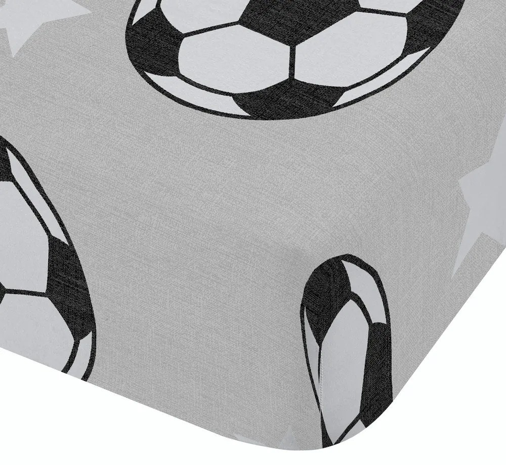 Szare flanelowe prześcieradło dziecięce dwuosobowe z gumką 135x190 cm Football Stars – Catherine Lansfield