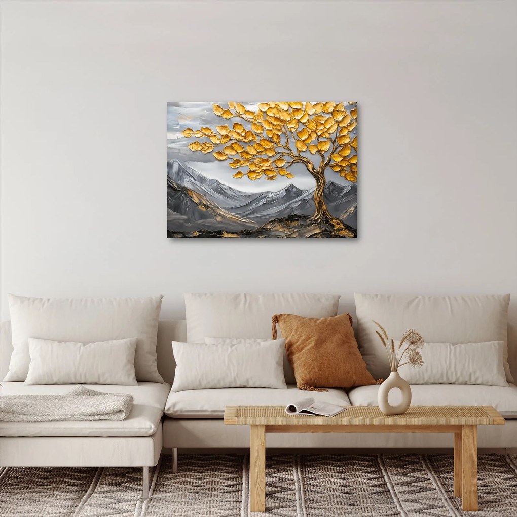 Obraz – Drzewo ze złotymi liśćmi (70x50 cm)
