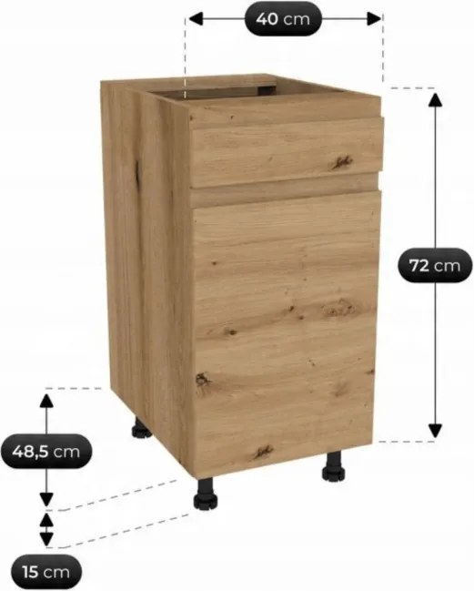 Zestaw Mebli Kuchennych MODERN 170 cm Biały Połysk/Dąb Nowoczesny