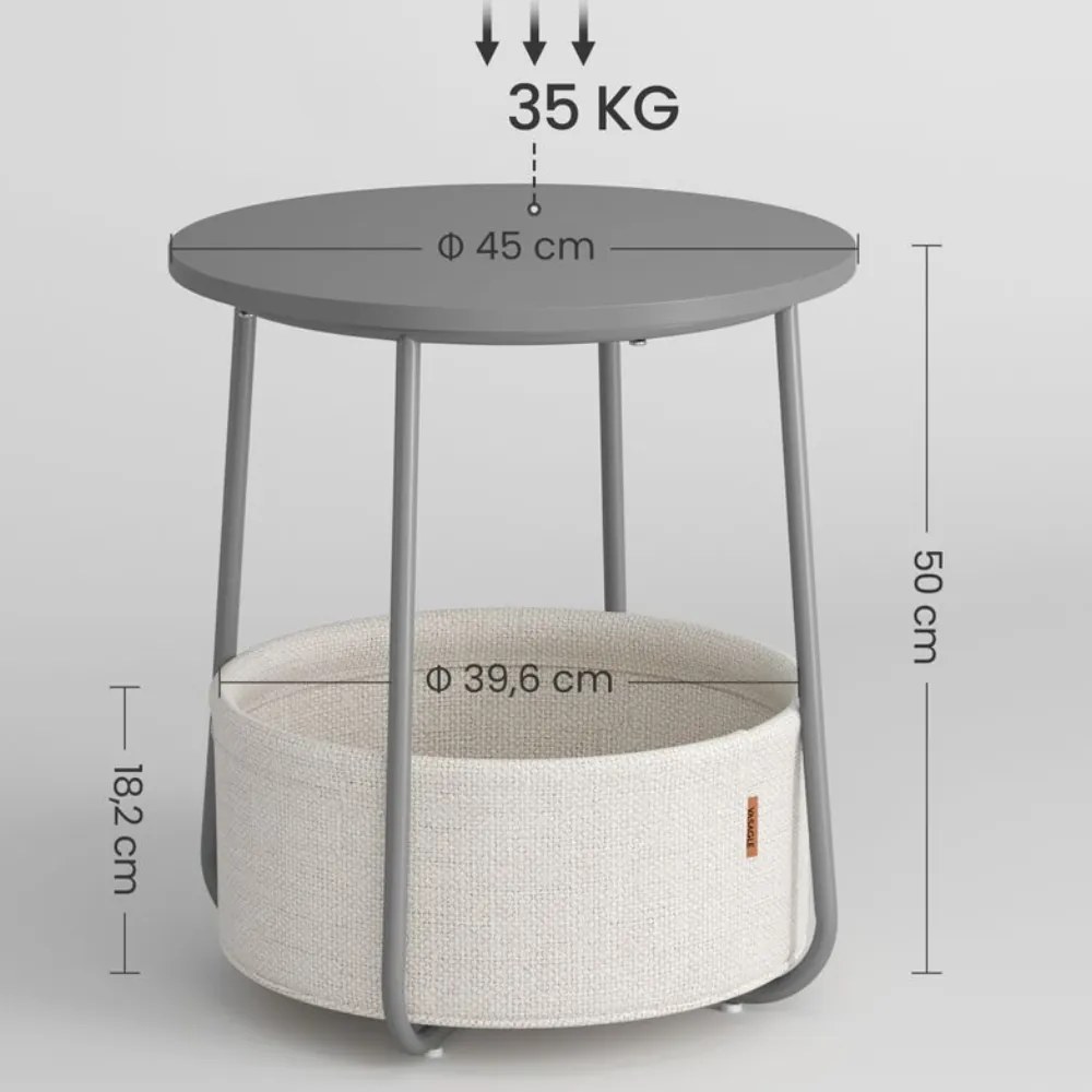 Okrągły stolik z koszem COLETTE, 45x50cm, szara/biała Vasagle