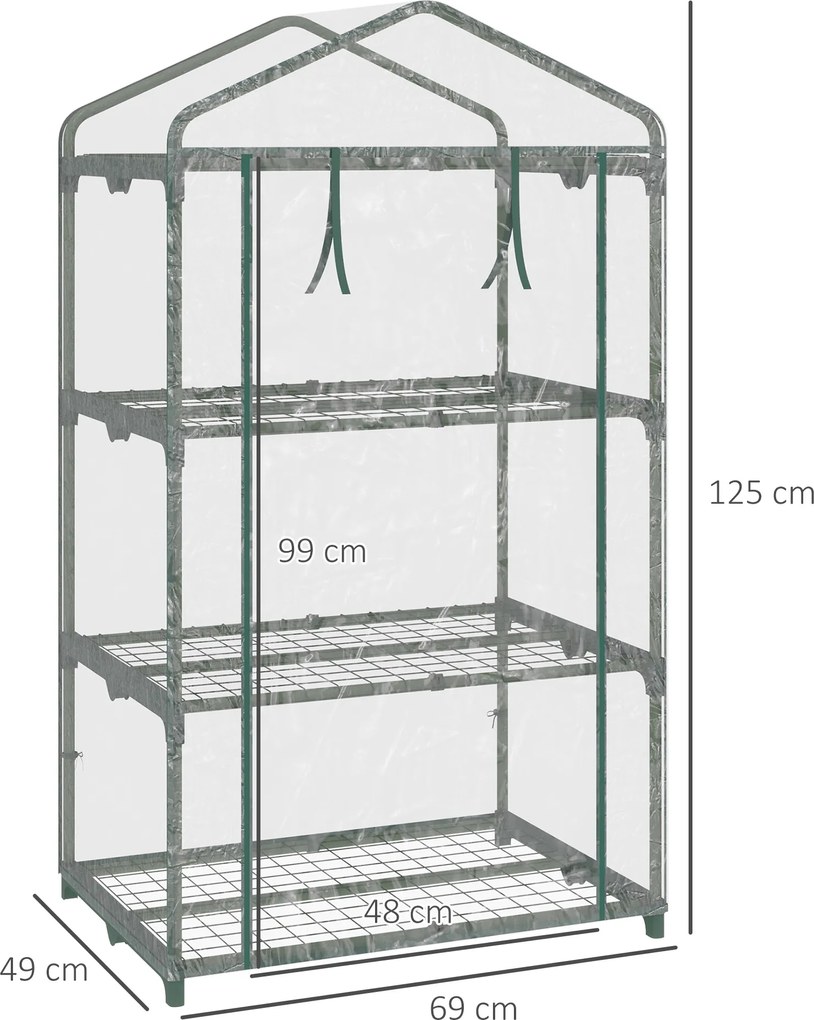 Outsunny Szklarnia z półkami, mrozoodporna szklarnia foliowa do balkonu 69 x 49 x 125 cm przezroczysta | Aosom PL