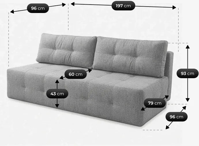 Sofa z Funkcją Spania MORANA Szara Szenil Nowoczesna