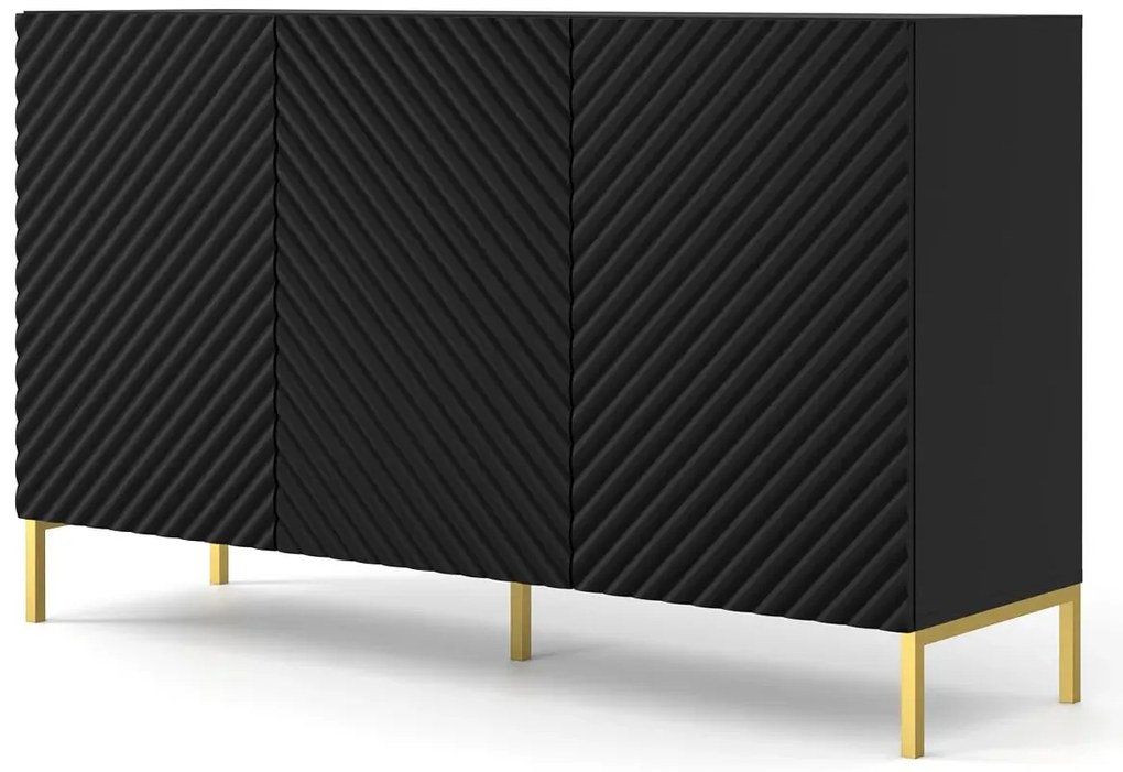 Komoda glamour 150 cm czarny mat + złote nóżki - Resa 3X