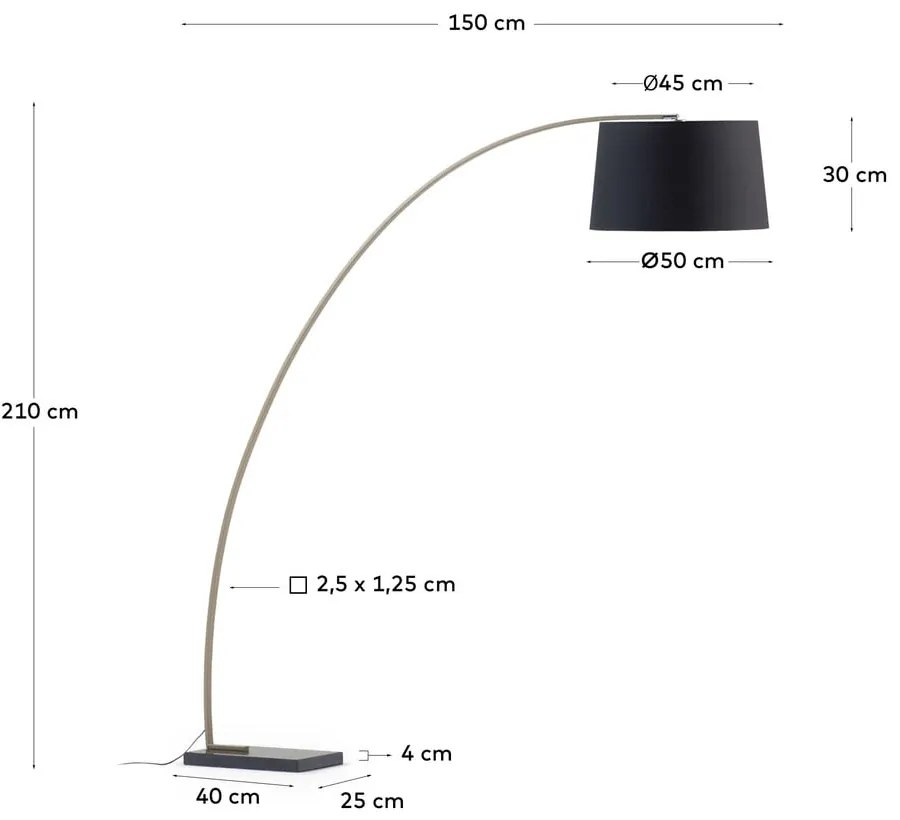Czarna/w kolorze złota lampa stojąca z tekstylnym kloszem (wysokość 210 cm) Juhe – Kave Home