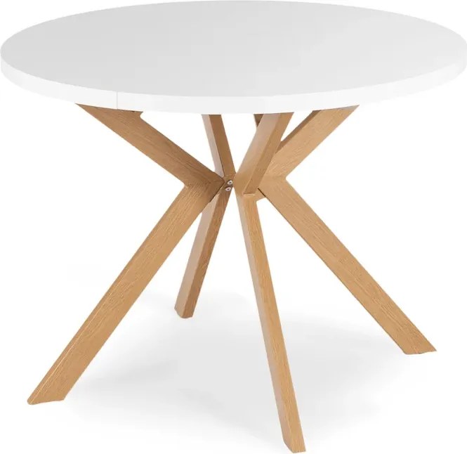 Zestaw Stół Okrągły Rozkładany LUKAS 100-250 cm Biały/Dąb i 4 Krzesła GRENADA Kremowe