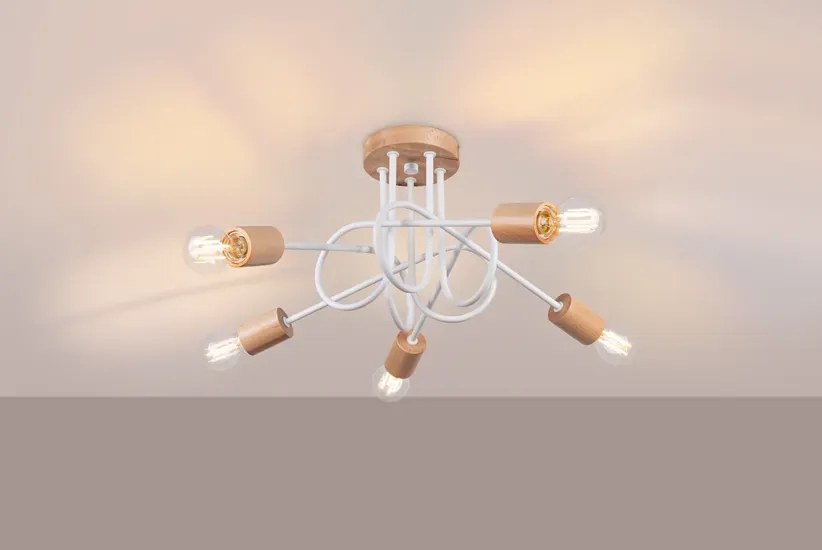 Pięcioramienna biała lampa sufitowa - T1-D30
