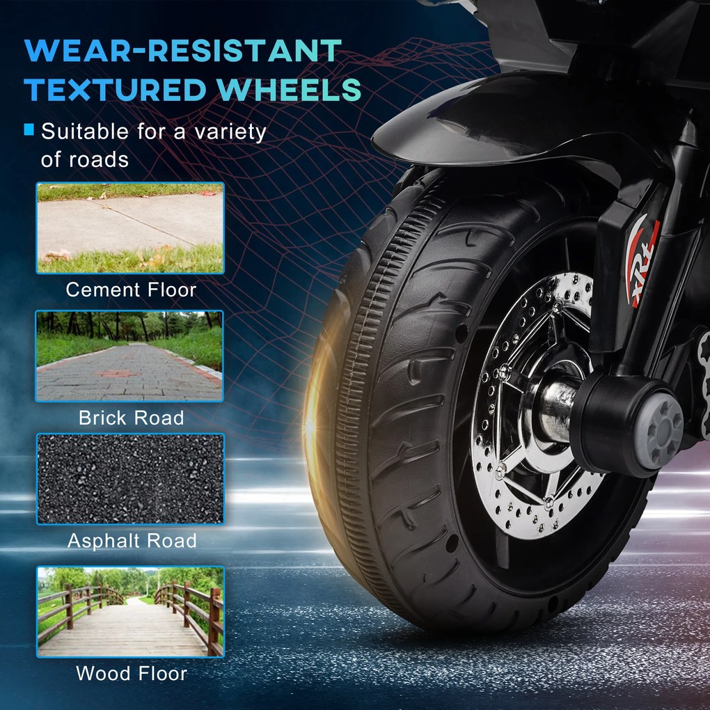 HOMCOM Elektryczny motocykl dla dzieci, z światłami i dźwiękami, 3 km/h, ładowany, plastik i metal, Niebiesko-Czerwony