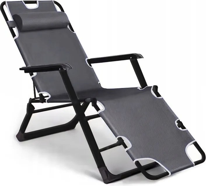 Leżak ogrodowy rozkładany Tossa, poduszka szara, stelaż czarny