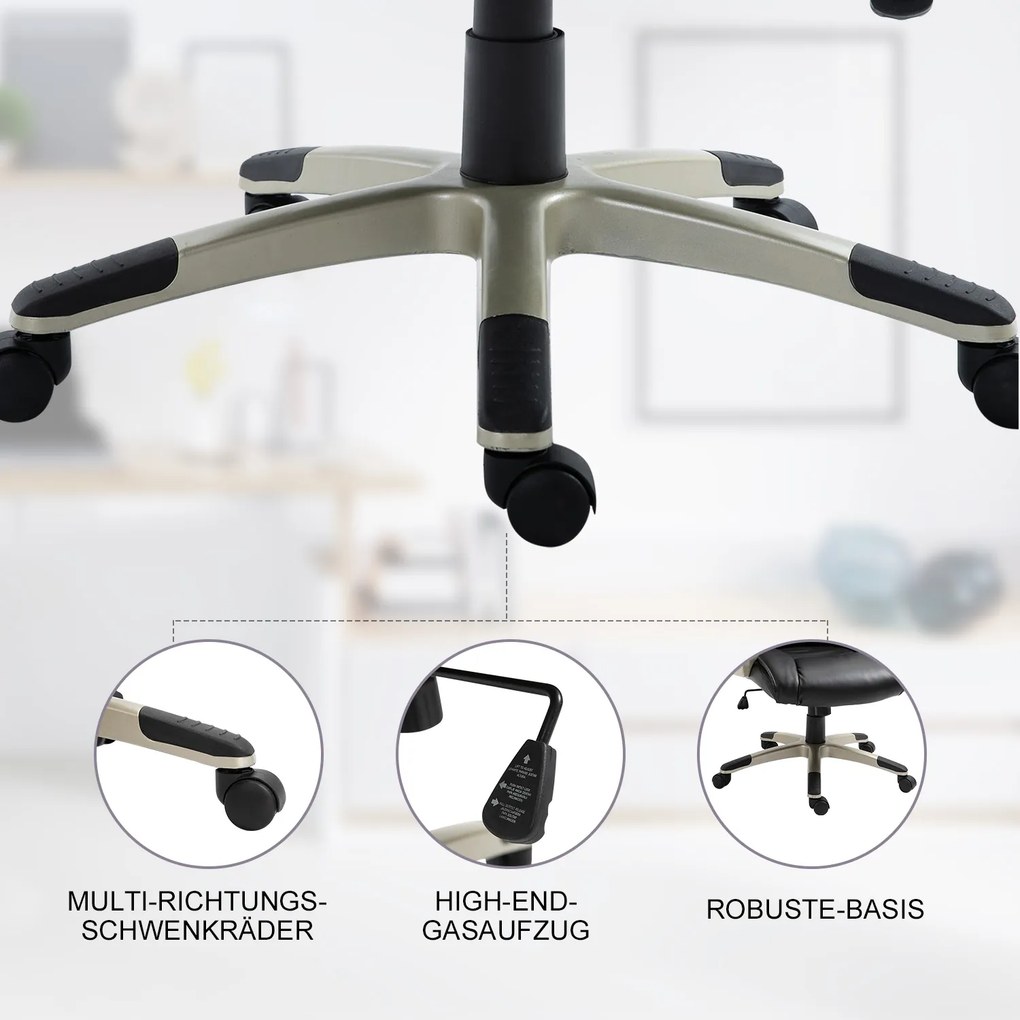 HOMCOM ergonomiczny fotel biurowy obrotowy wygodny czarny fotel do pracy przy biurku | Aosom PL