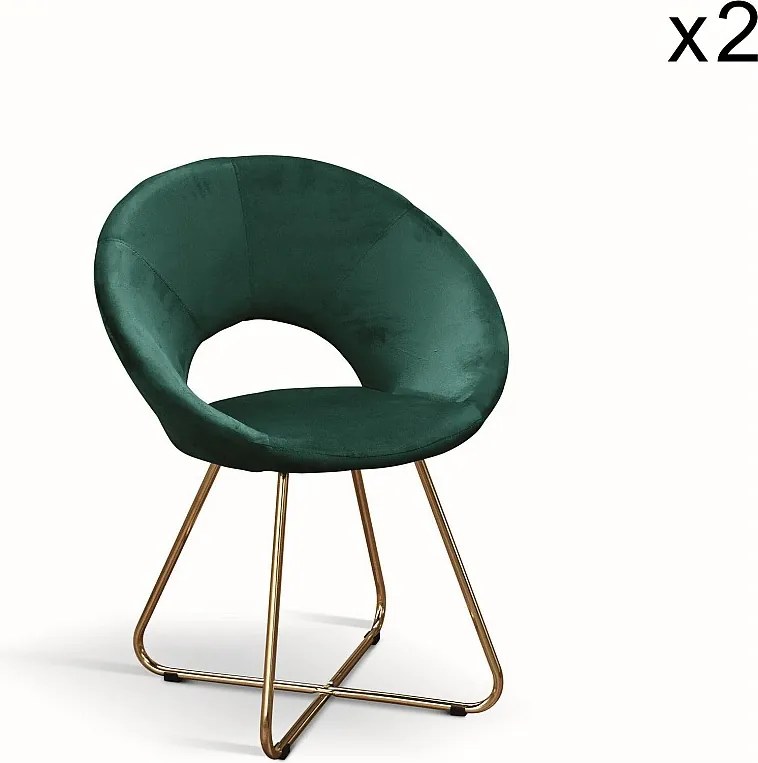 Zestaw 2 foteli z tkaniny z efektem aksamitu w kolorze zielonym, metalowa podstawa w kolorze złotym - ZANTE