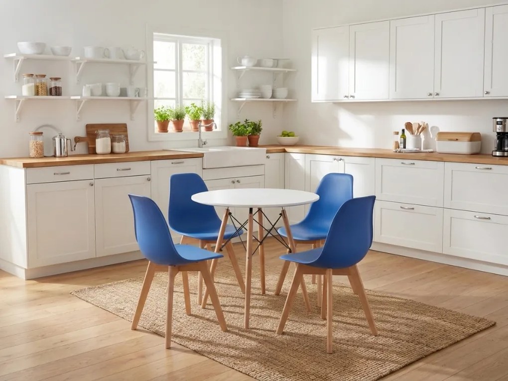 PROMOCJA Niebieskie krzesło KITO z bukowymi nogami II. jakość