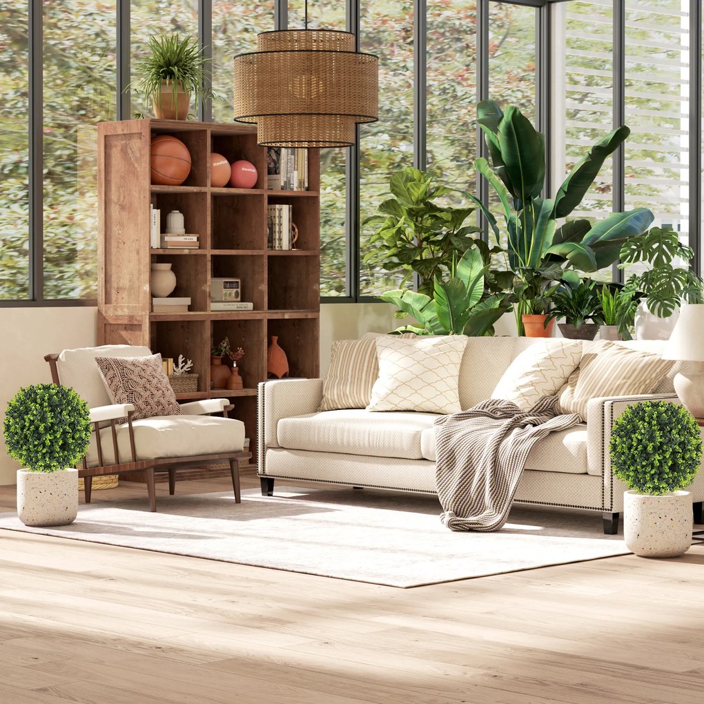 HOMCOM Zestaw 2 sztucznych roślin, Kule bukszpanowe z ziemiakiem, do wnętrza i na zewnątrz, odporne na UV, Zielone