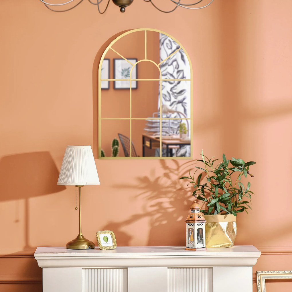 HOMCOM Lustro Okienne z Metalową Ramą, 70 x 50 cm, Złoty