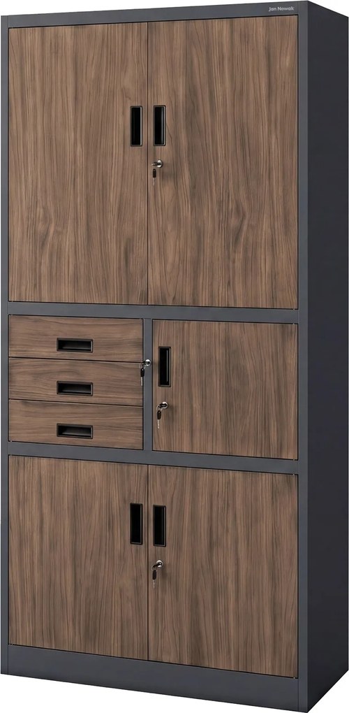 Biurowa szafa z sejfem Eco design Filip II, 90x40x185 cm, antracyt/orzech