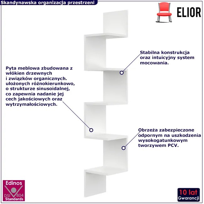 Biała Narożna Półka Ścienna 5 Poziomów M0-K13