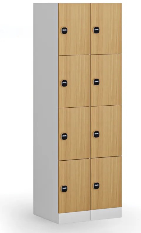 Szafka skrytkowa S1, 4 schowki, 1850 x 300 x 500 mm, demontaż, zamek RFID, drzwi laminowane, dąb naturalny