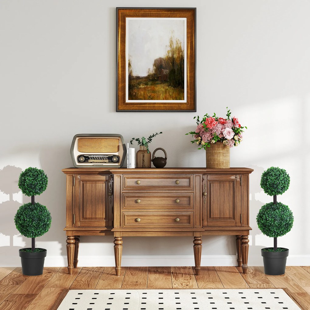 Outsunny Zestaw 2 sztucznych roślin, sztuczne rośliny w designie z kulkami, sztuczne drzewko w cementowej donicy, plastikowa roślina, Zielony+Czarny