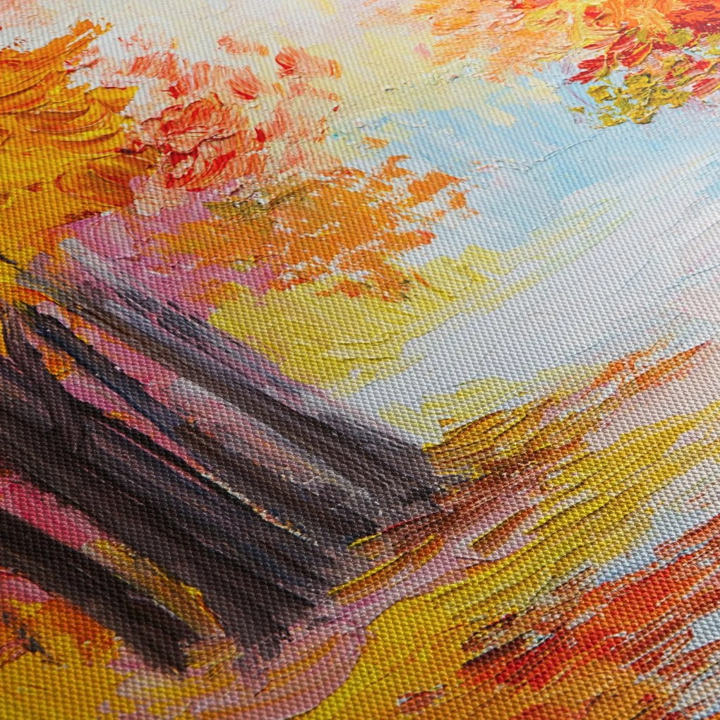 Obraz - Obraz olejny, kolorowa jesień (z zegarem) (90x30 cm)