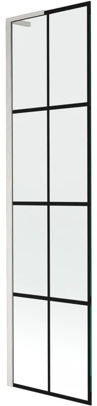 Mexen Next L parawan nawannowy 1-skrzydłowy 50 x 150 cm, czarna kratka, nikiel szczotkowany - 895-050-000-03-77-97