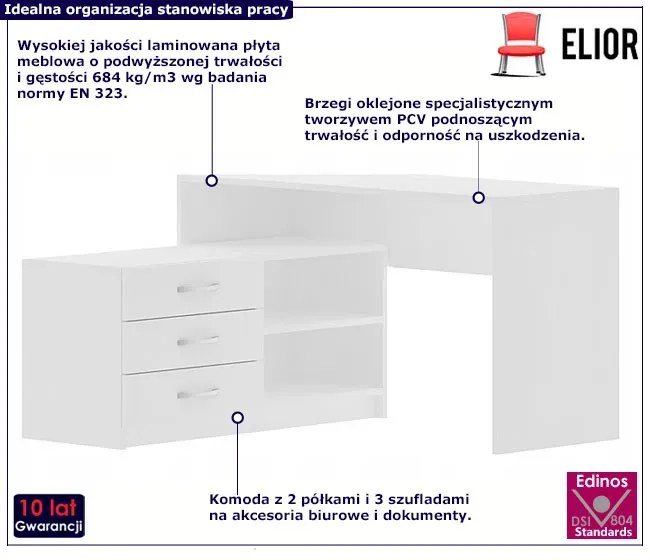 Białe Narożne Biurko Z Komodą H5-Z28